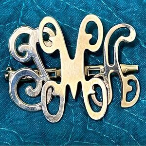 JAM initial pin removable letters vintage brooch